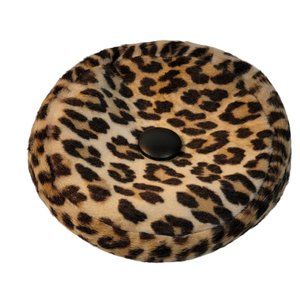 Vintage 1950s Betmar Leopard Print Faux Fur Beret w Black Leather Button & Band